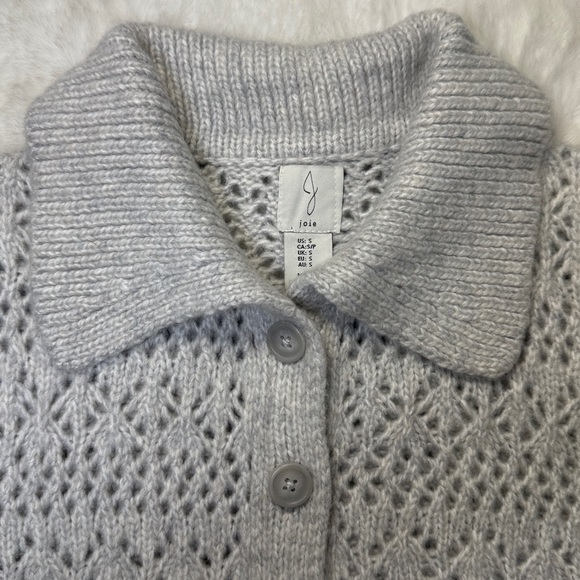 Joie Open Knit Pointelle Cardigan Sweater SM Button Up Shawl Collar Scandi Femme - Picture 5 of 15